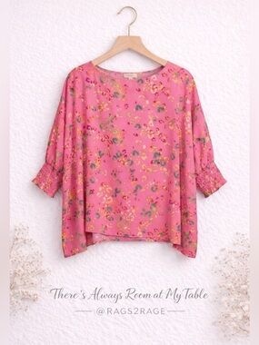 ODDY Pink Animal Print Oversized Blouse Top Small Flowy Boho